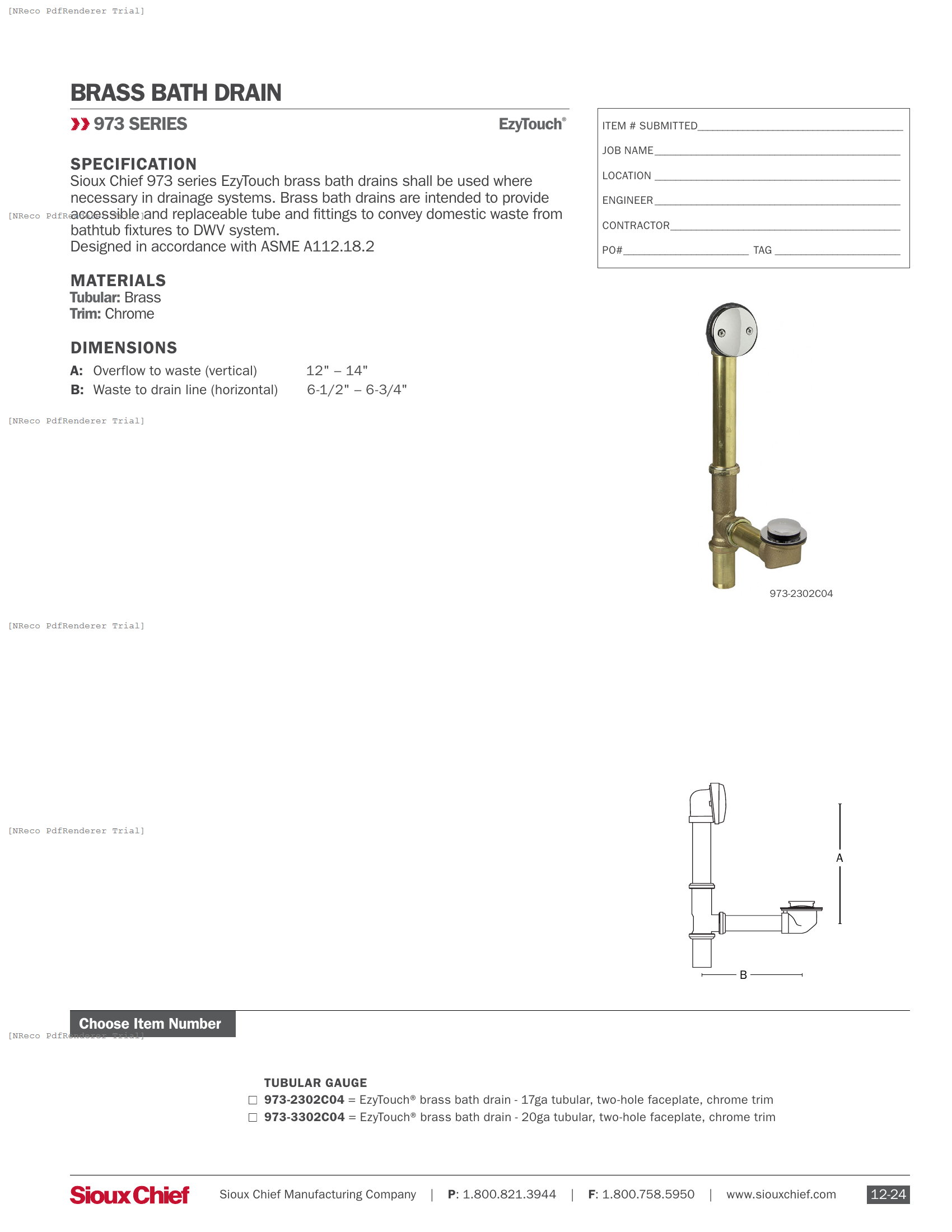 973 SERIES - EZYTOUCH BRASS BATH DRAIN - SPEC SHEET.PDF Specification Document
